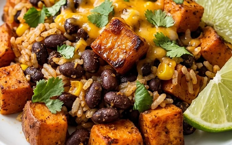 Southwest Sweet Potato, Black Bean and Rice Skillet